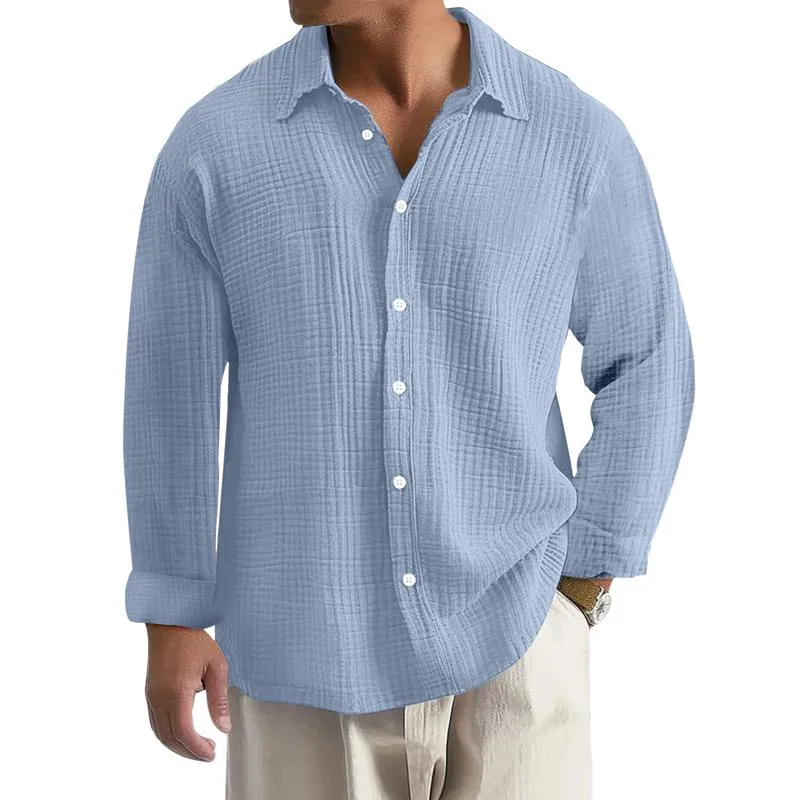 Men's Casual Cotton Linen Pleated Lapel Slim Fit Long Sleeve Shirt 42795929M sold by Manly product image thumbnail 2