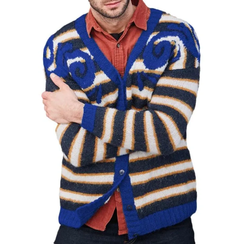 Men's Casual V-Neck Striped Single-Breasted Loose Knitted Cardigan 69993640M sold by Manly