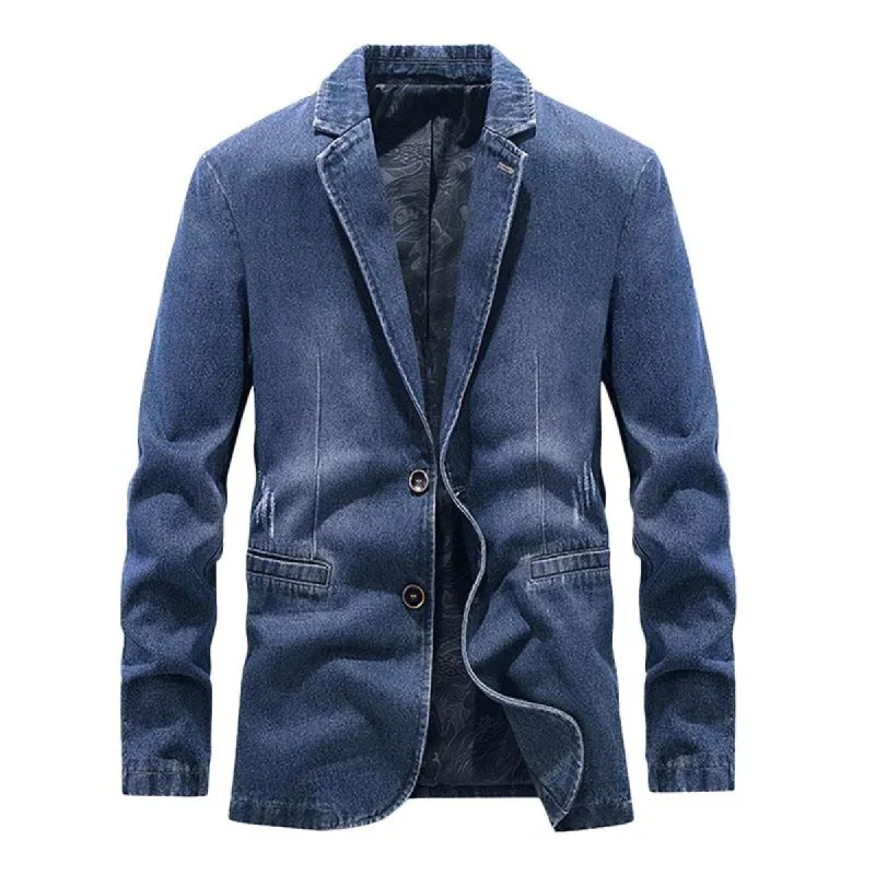 Men's Vintage Wash Lapel Single Breasted Fitted Denim Blazer 71294621M sold by Manly