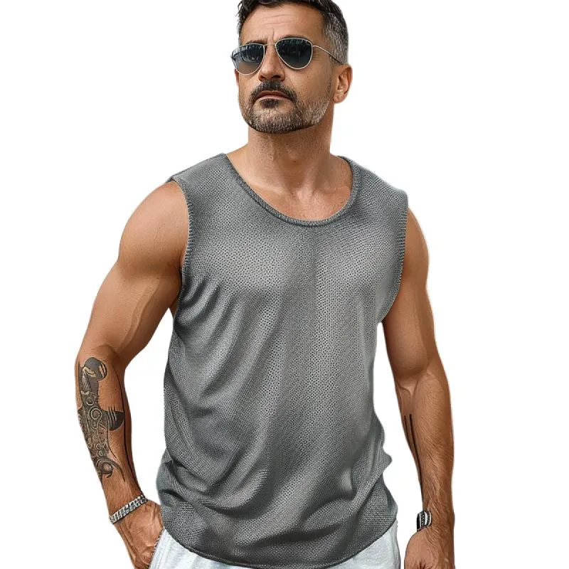 Men's Solid Color Sports Crew Neck Tank Top 80540106X sold by Manly