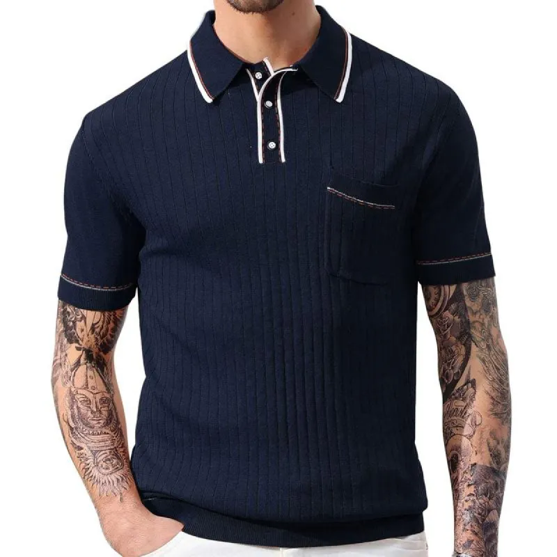 Men's Casual Colorblock Lapel Knitted Short-sleeved Polo Shirt 17380869M sold by Manly