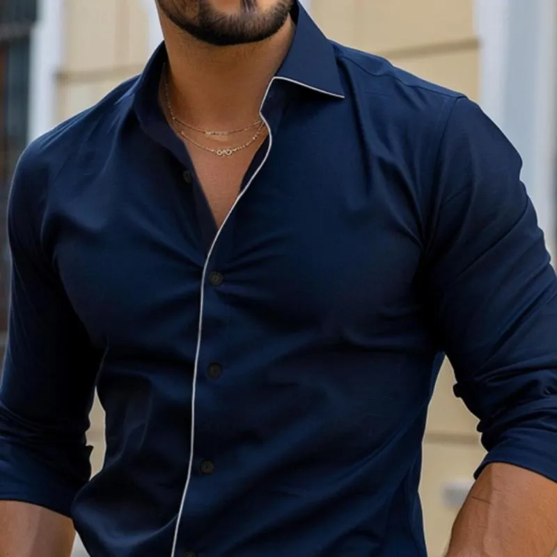 Men's Business Casual Colorblock Lapel Long Sleeve Shirt 50495869Y sold by Manly product image thumbnail 3