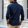 Men's Business Casual Colorblock Lapel Long Sleeve Shirt 50495869Y sold by Manly