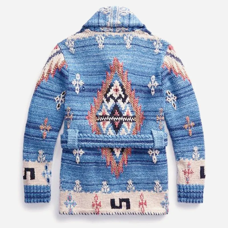 Men's Vintage Jacquard Shawl Collar Belted Mid-Length Cardigan 61288475Y sold by Manly product image thumbnail 5