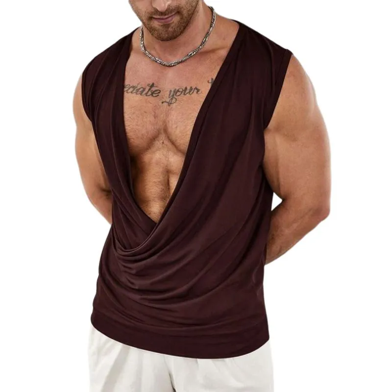 Men's Casual Cotton Blended Deep U-neck Crossover Tank Top 09867771M sold by Manly