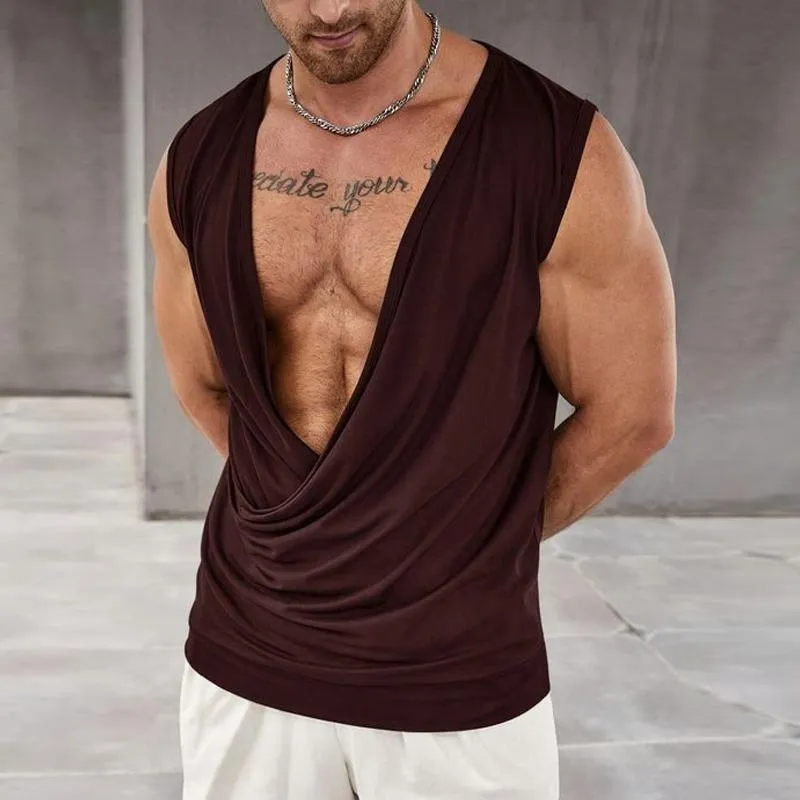 Men's Casual Cotton Blended Deep U-neck Crossover Tank Top 09867771M sold by Manly product image thumbnail 2