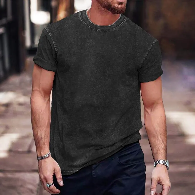 Men's Vintage Distressed Washed Round Neck Short-sleeved T-shirt 80240624TO sold by Manly product image thumbnail 2