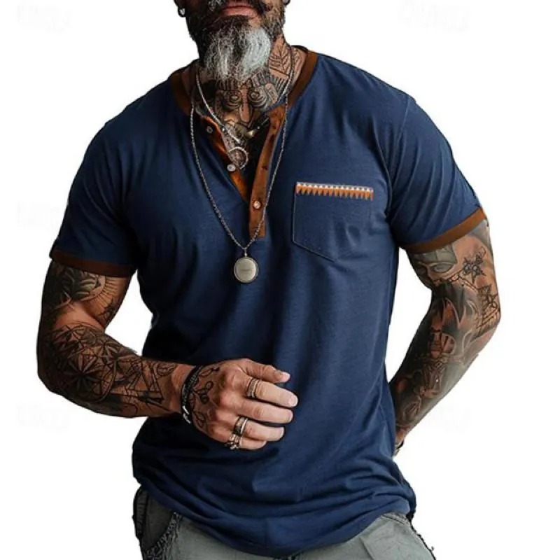 Men's Color Block Henley Neck Short Sleeve T-Shirt 97889100Y sold by Manly