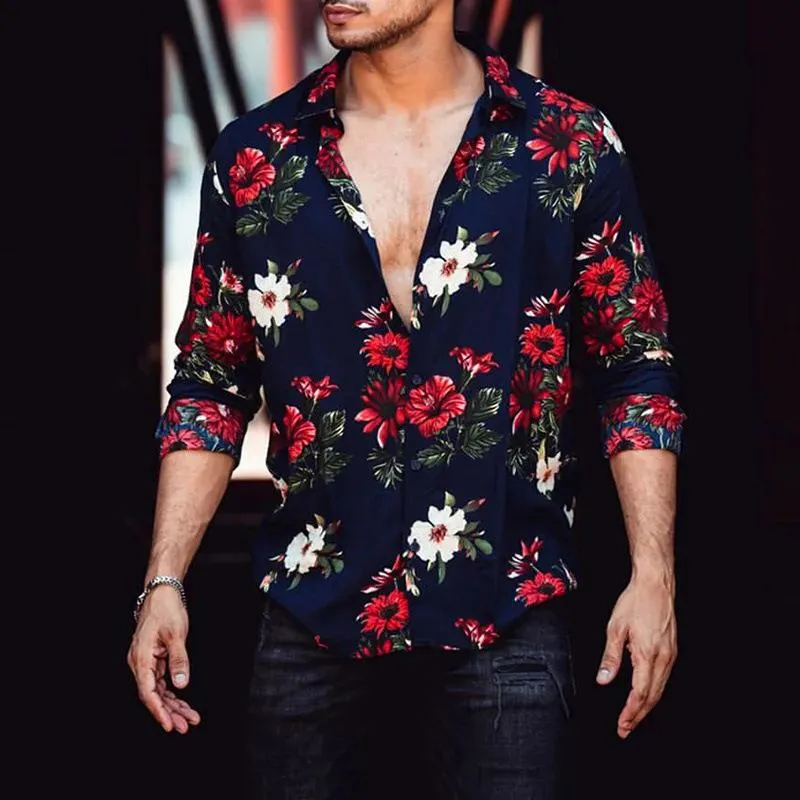 Men's Casual Lapel Floral Print Long Sleeve Shirt 51690739TO sold by Manly product image thumbnail 2