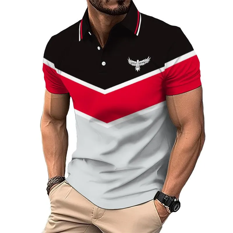 Men's Casual Color Block Eagle Short Sleeve Polo Shirt 97238343TO sold by Manly