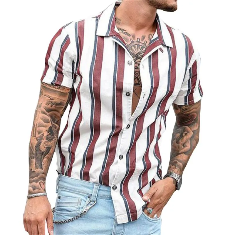 Men's Casual Striped Short Sleeve Shirt 98000203TO sold by Manly