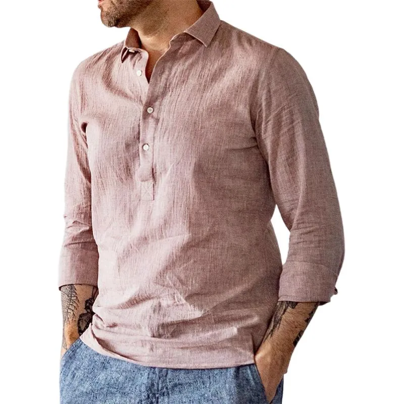 Men's Casual Cotton and Linen Long Sleeve Shirt 26071804TO sold by Manly