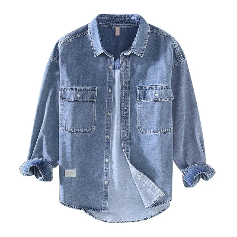 Men's Vintage Heavy Wash Double Pocket Long Sleeve Denim Shirt 61325339M sold by Manly