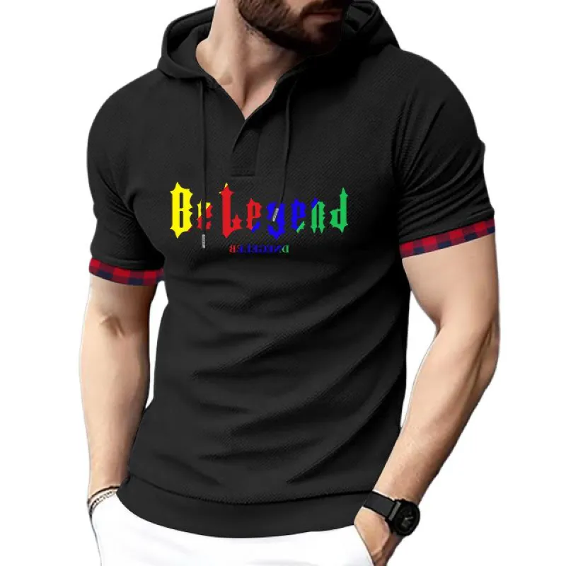 Men's Printed Waffle Hooded Short Sleeve T-shirt 13943966Z sold by Manly