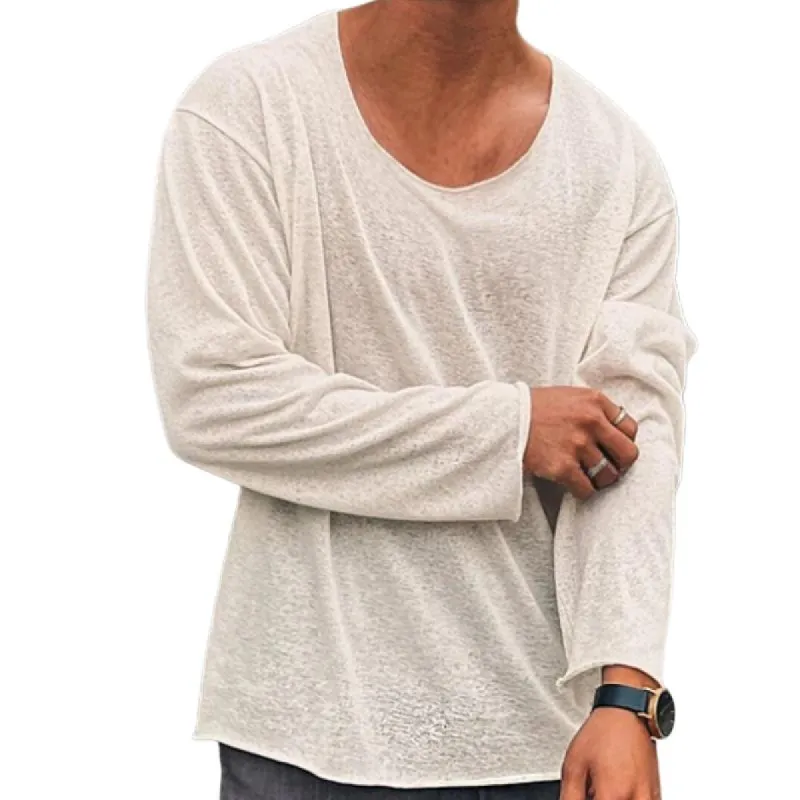 Men's Casual Cotton Blended Round Neck Loose Long Sleeve T-Shirt 16388446M sold by Manly