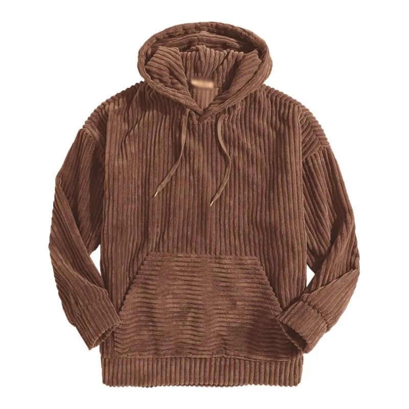 Men's Casual Solid Color Thickened Corduroy Kangaroo Pocket Long Sleeve Hoodie 13758142M sold by Manly