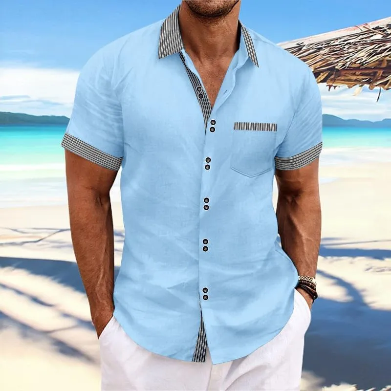 Men's Striped Colorblock Multi-Button Short Sleeve Shirt 31269546Y sold by Manly product image thumbnail 3
