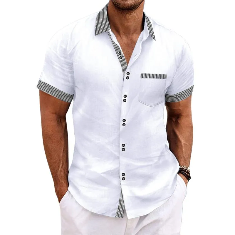 Men's Striped Colorblock Multi-Button Short Sleeve Shirt 31269546Y sold by Manly
