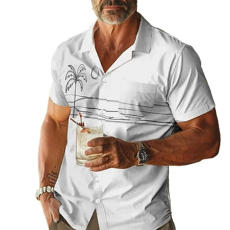 Men's Casual Coconut Print Chest Pocket Short Sleeve Shirt 09497666Y sold by Manly