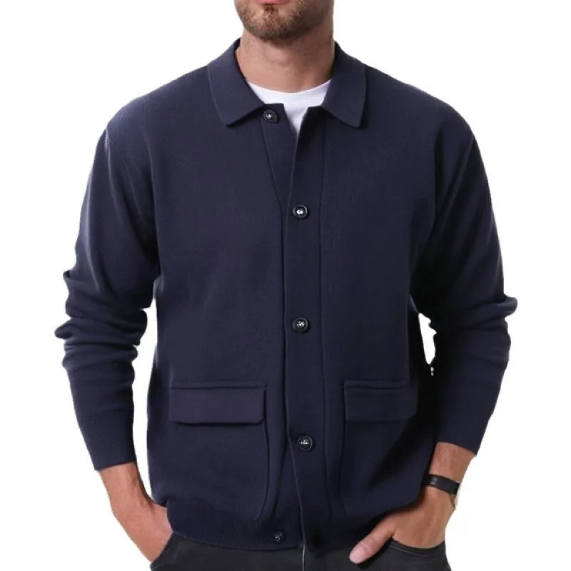 Men's Casual Lapel Patch Pocket Single Breasted Knit Cardigan 56117779M sold by Manly