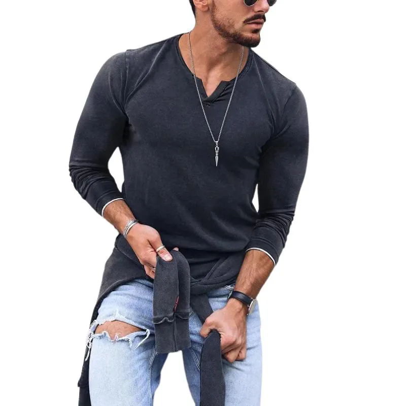 Men's Casual Cotton Blended V Neck Colorblock Long Sleeve T-shirt 69412914M sold by Manly