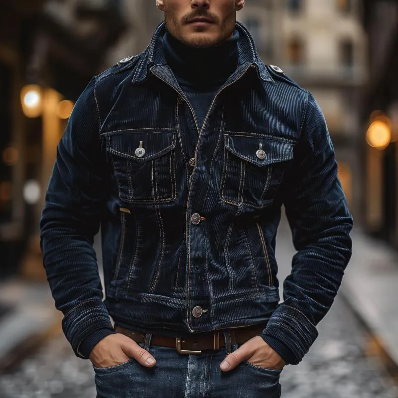 Men's Vintage Lapel Corduroy Single-breasted Shoulder Strap Slim Jacket 29781709M sold by Manly product image thumbnail 2