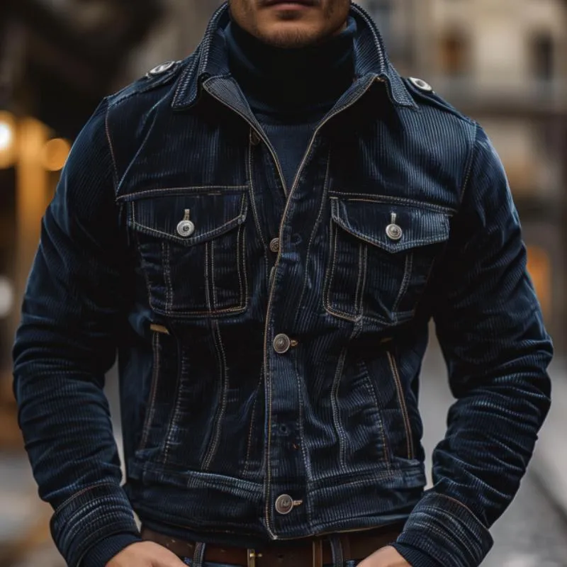 Men's Vintage Lapel Corduroy Single-breasted Shoulder Strap Slim Jacket 29781709M sold by Manly product image thumbnail 3