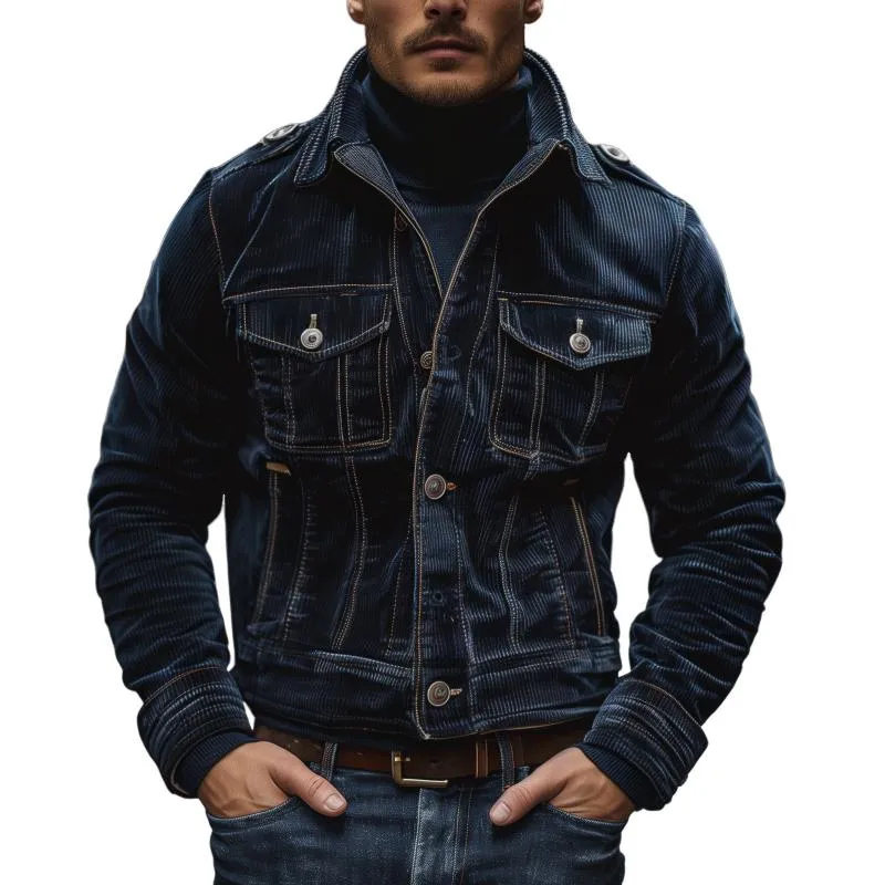 Men's Vintage Lapel Corduroy Single-breasted Shoulder Strap Slim Jacket 29781709M sold by Manly