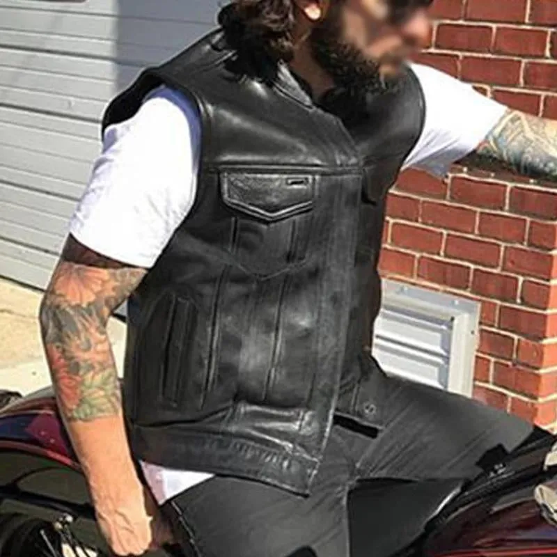 Men's Vintage Embroidered Cloth Patch Biker Leather Vest 96542092Y sold by Manly product image thumbnail 2