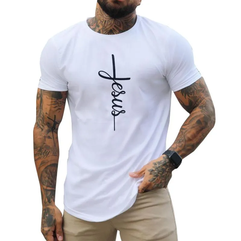 Men's Casual Jesus Lettering Short Sleeve T-Shirt 63218279Y sold by Manly