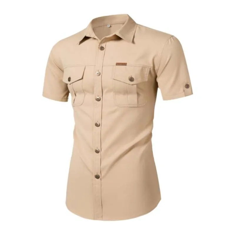 Men's Casual Cotton Blended Loose Workwear Pocket Short Sleeve Shirt 38053081M sold by Manly