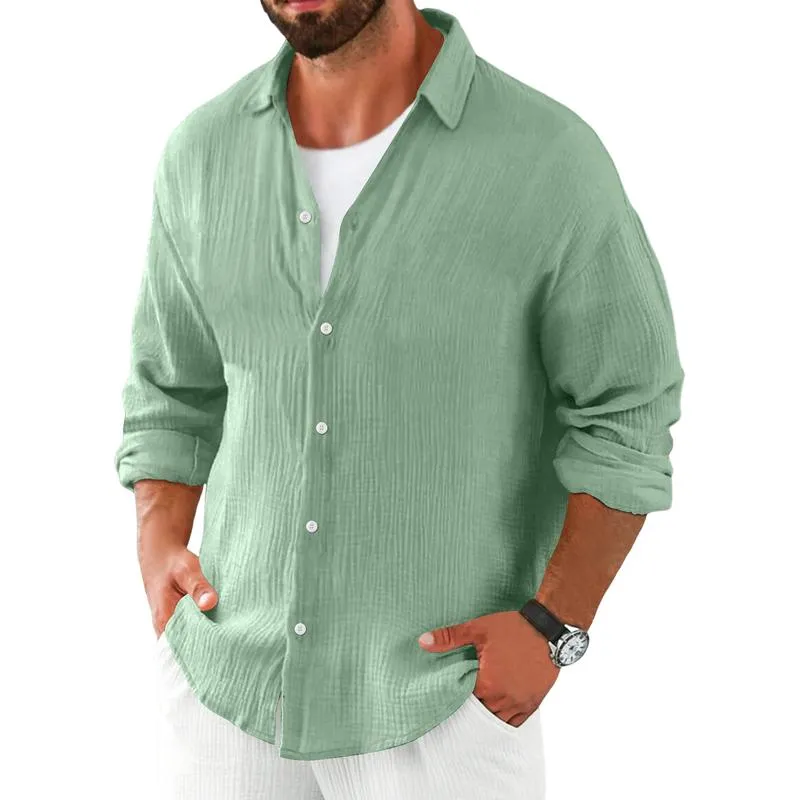 Men's Casual Cotton Linen Pleated Lapel Loose Long-sleeved Shirt 82882874M sold by Manly product image thumbnail 4