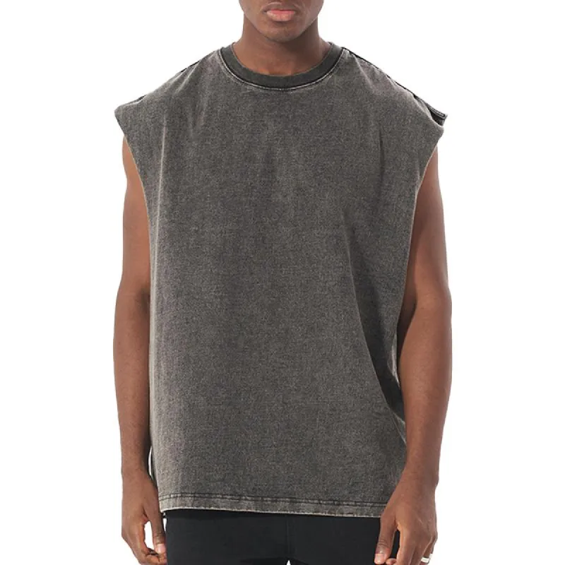 Men's Solid Loose Washed Distressed Sleeveless Tank Top 40460821Z sold by Manly