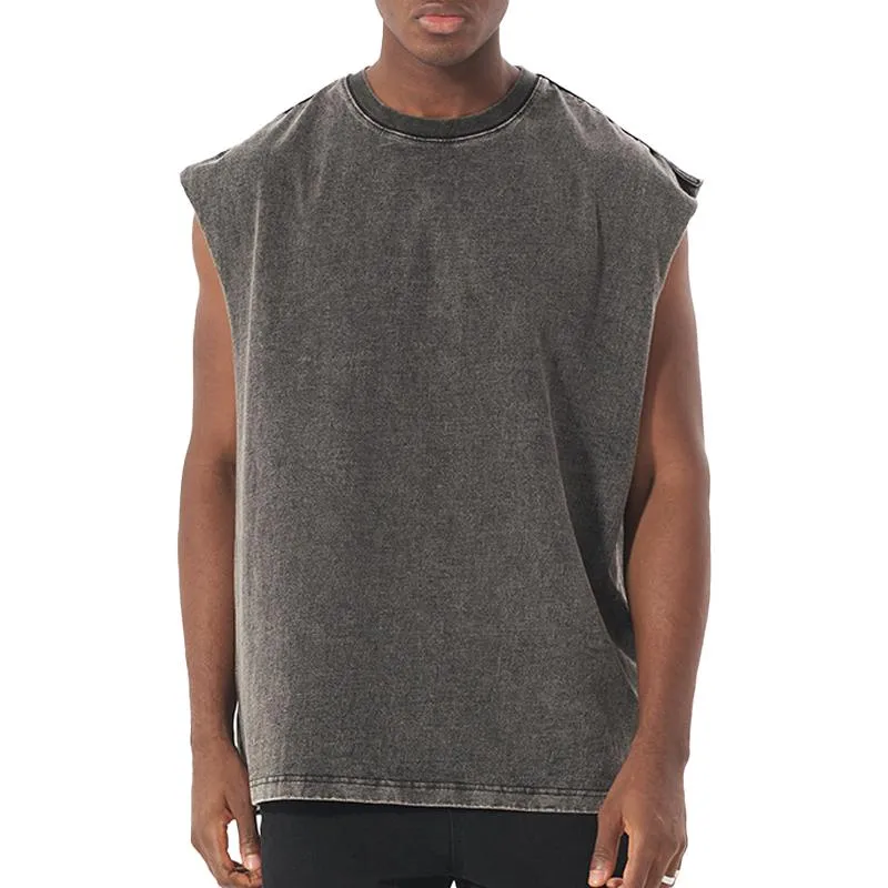 Men's Solid Loose Washed Distressed Sleeveless Tank Top 40460821Z sold by Manly
