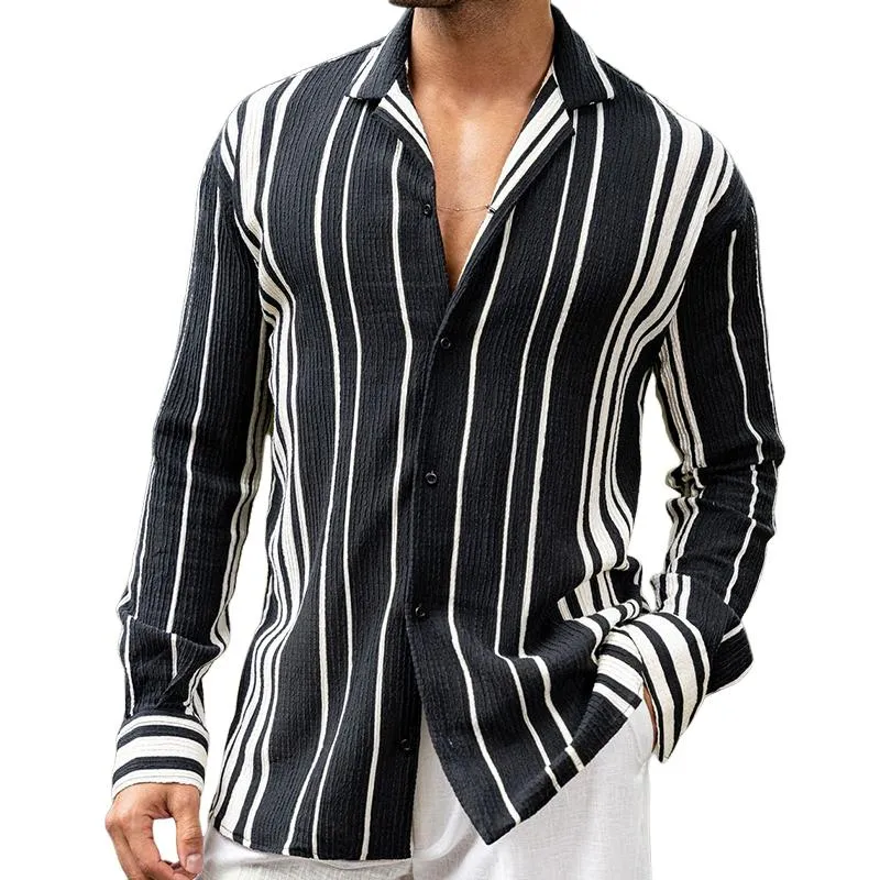 Men's Retro Casual Striped Lapel Long Sleeve Shirt 97774846TO sold by Manly