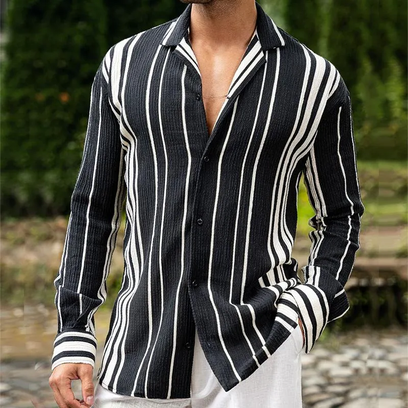 Men's Retro Casual Striped Lapel Long Sleeve Shirt 97774846TO sold by Manly product image thumbnail 2