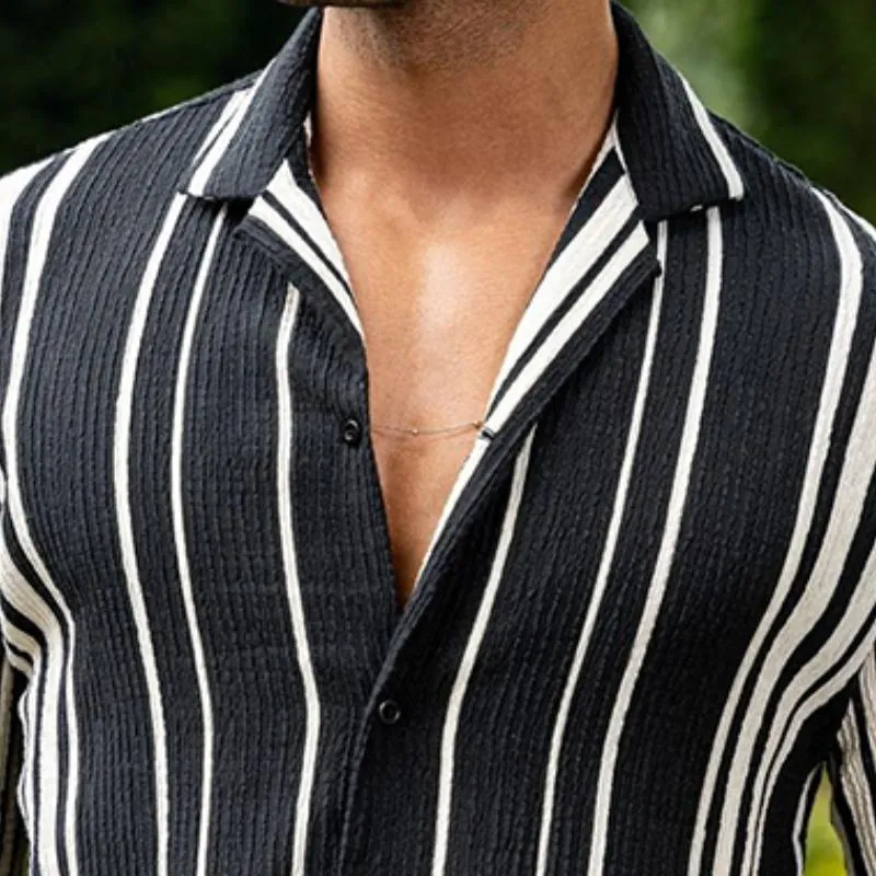 Men's Retro Casual Striped Lapel Long Sleeve Shirt 97774846TO sold by Manly product image thumbnail 3