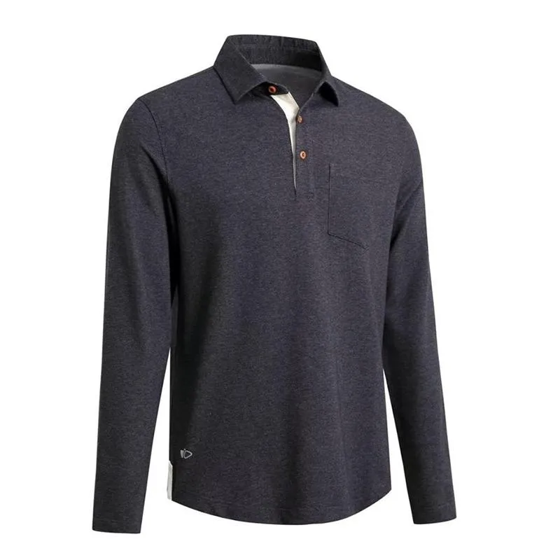 Men's Solid Lapel Breast Pocket Long Sleeve Polo Shirt 97828188Z sold by Manly product image thumbnail 3
