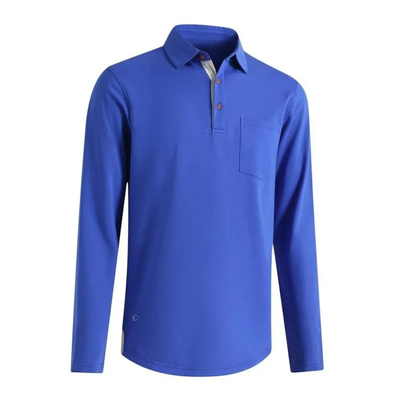 Men's Solid Lapel Breast Pocket Long Sleeve Polo Shirt 97828188Z sold by Manly product image thumbnail 5