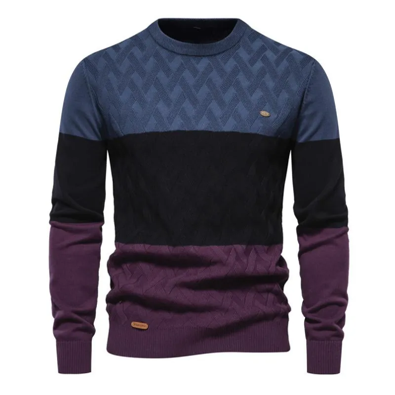 Men's Round Neck Color Contrast Stripe Knit Sweater 61073264X sold by Manly