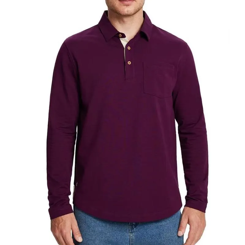 Men's Solid Lapel Breast Pocket Long Sleeve Polo Shirt 97828188Z sold by Manly product image thumbnail 2