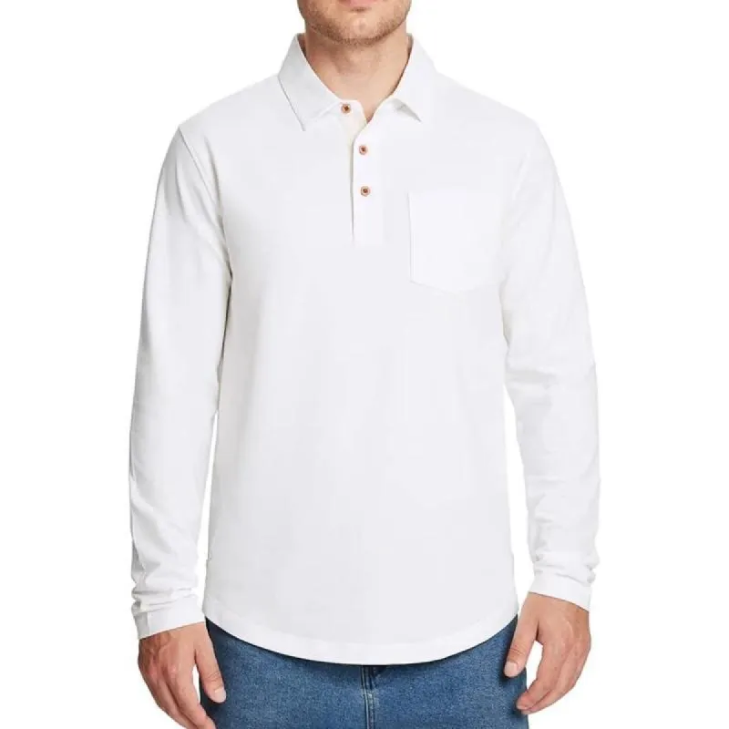 Men's Solid Lapel Breast Pocket Long Sleeve Polo Shirt 97828188Z sold by Manly