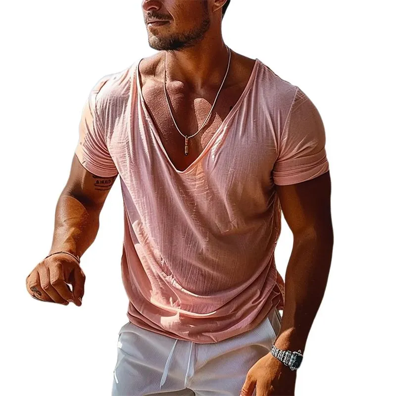 Men's Casual Vintage Pleated Short Sleeve T-Shirt 04291542TO sold by Manly
