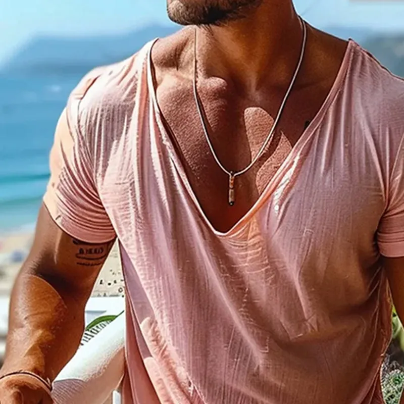 Men's Casual Vintage Pleated Short Sleeve T-Shirt 04291542TO sold by Manly product image thumbnail 3