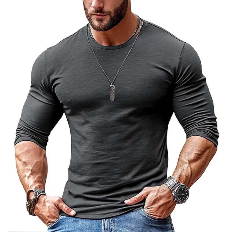 Men's Casual Round Neck Cotton Blended Long Sleeve T-Shirt 24668837X sold by Manly