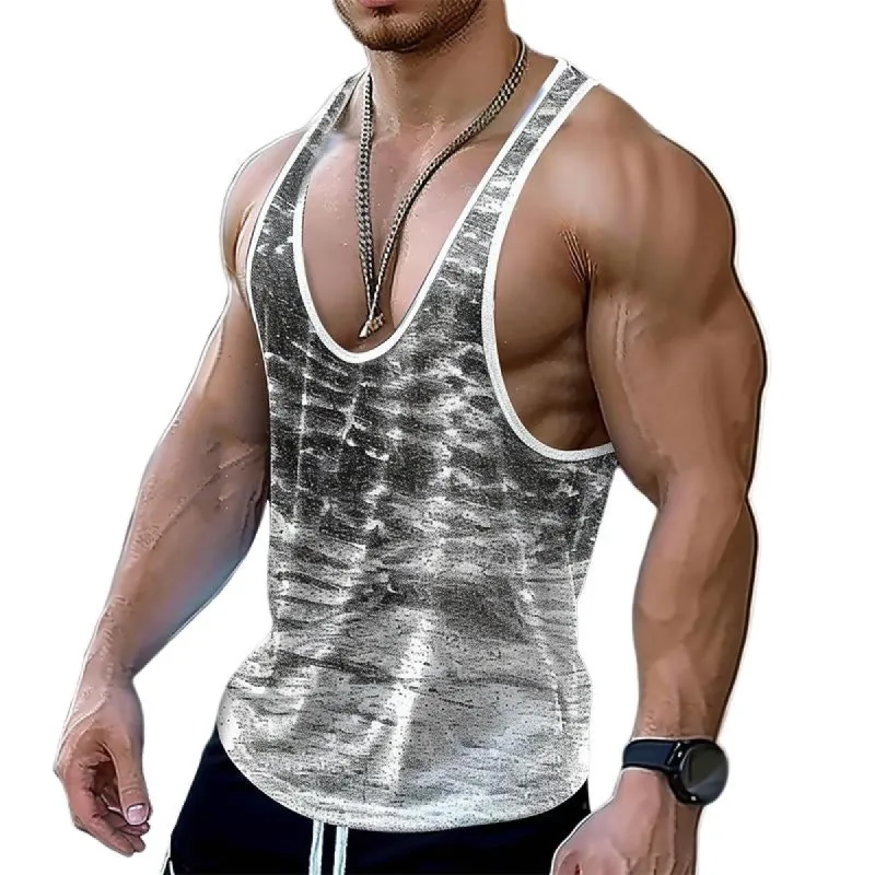 Men's Fashion Colorblock Printed U-Neck Slim Tank Top 43847135M sold by Manly