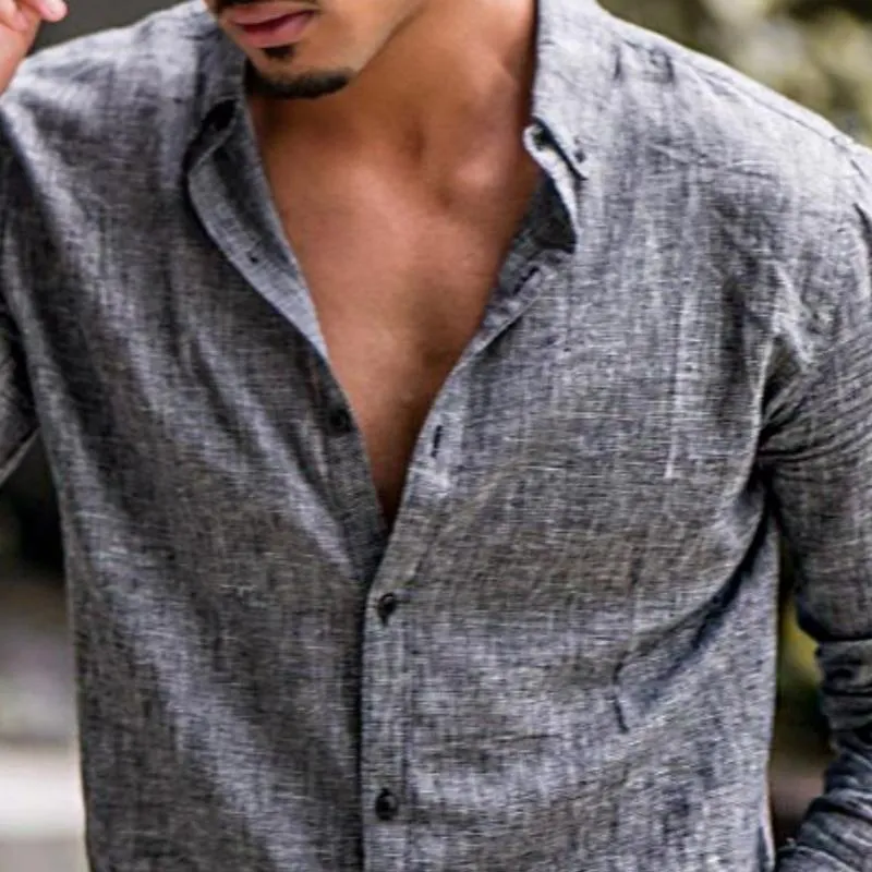 Men's Retro Casual Cotton and Linen Lapel Long Sleeve Shirt 66137363TO sold by Manly product image thumbnail 3