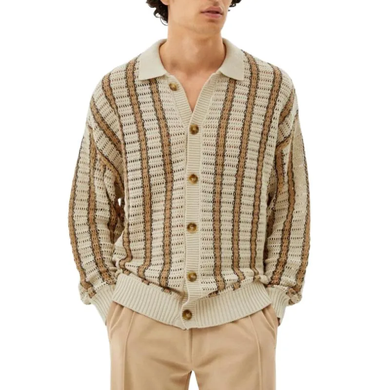 Men's Casual Contrast Color Striped Hollow Knitted Cardigan 66160032M sold by Manly