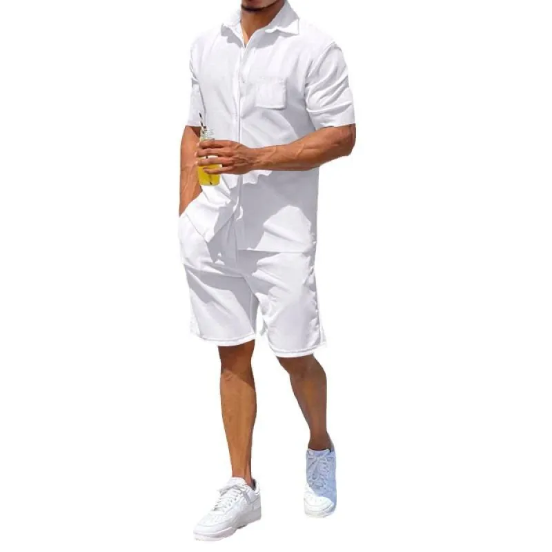Men's Casual Lapel Shirt Short Sleeve Two Piece Set 01237630TO sold by Manly