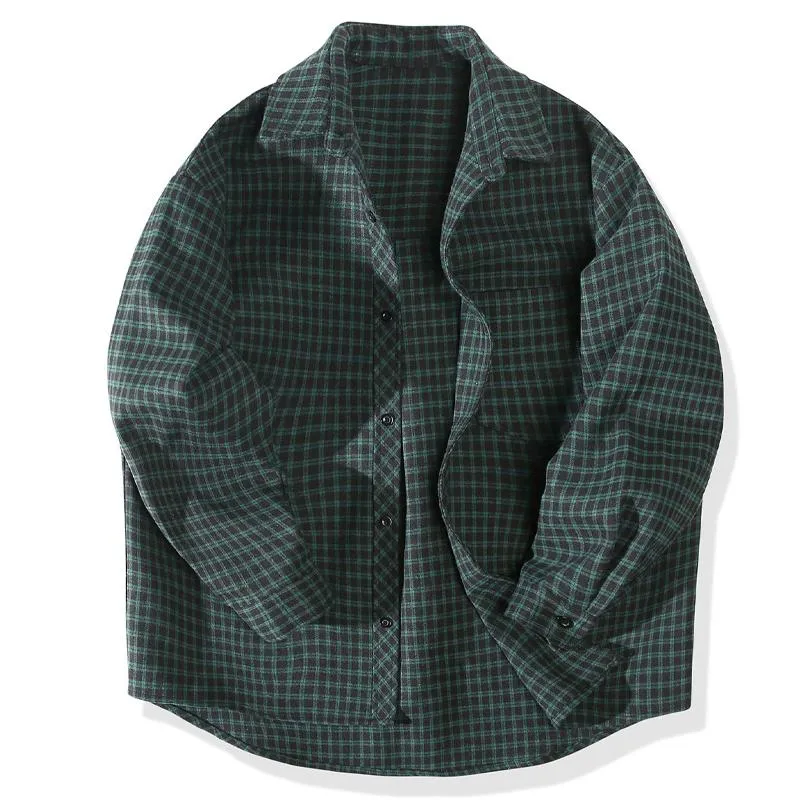 Men's Vintage Loose Check Lapel Long Sleeve Shirt 33251110Y sold by Manly